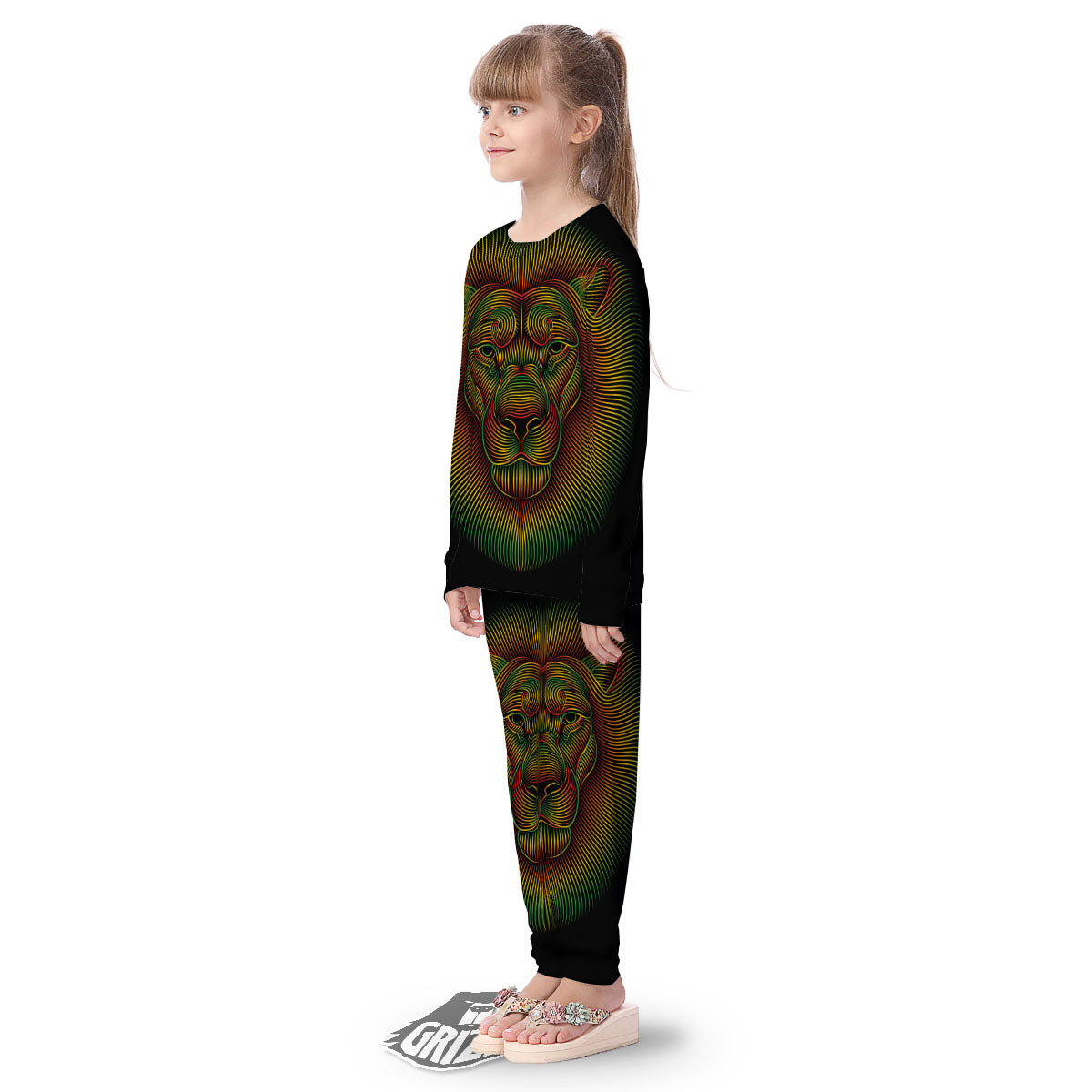 Lion Rasta Print Kid's Pajamas-grizzshop
