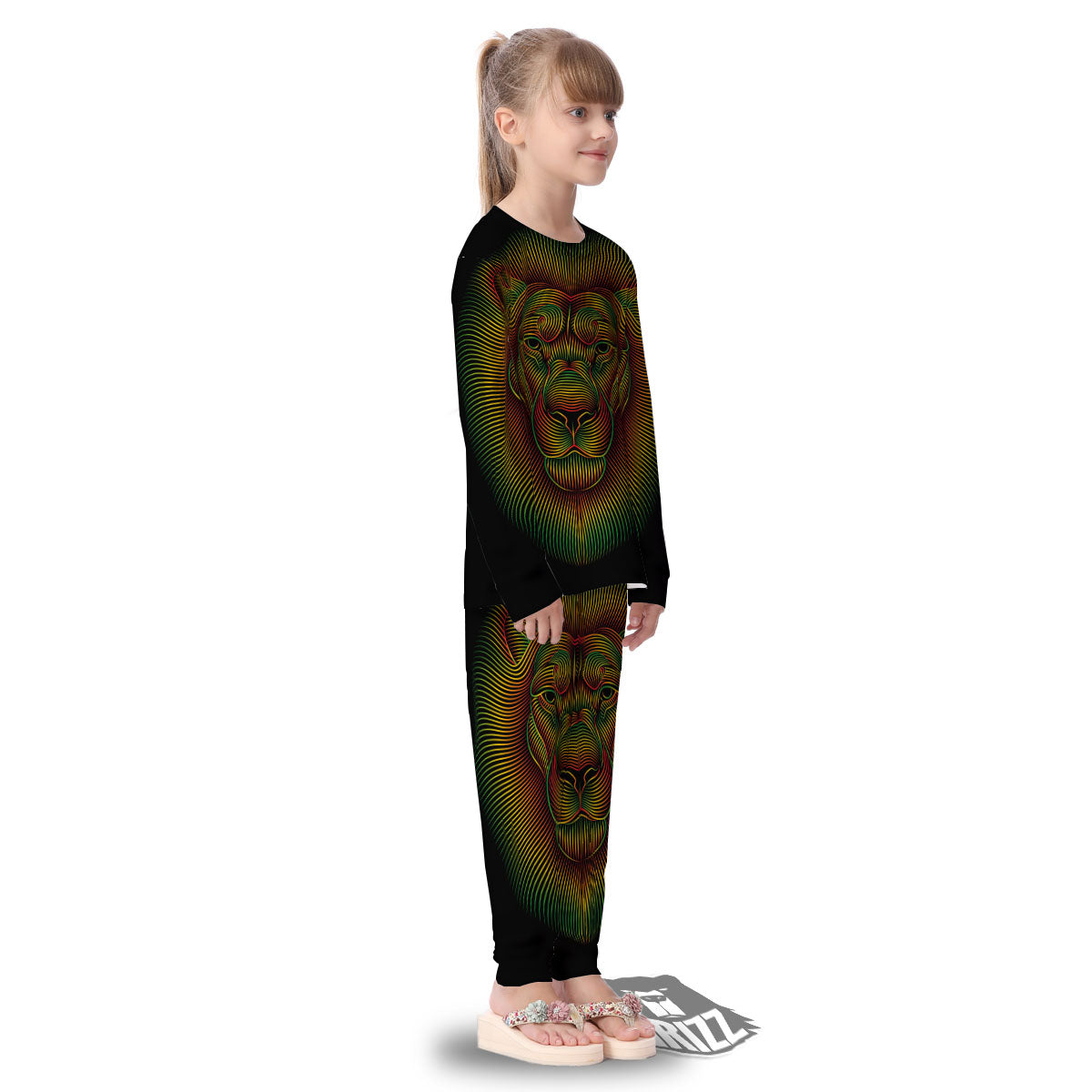 Lion Rasta Print Kid's Pajamas-grizzshop