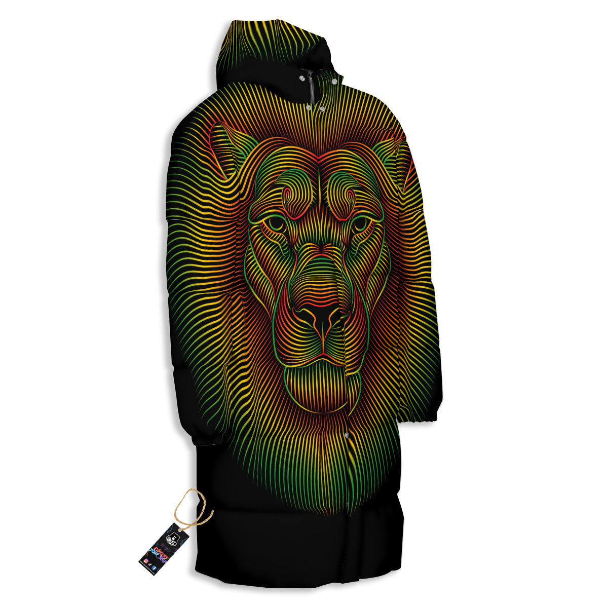 Lion Rasta Print Long Down Jacket-grizzshop