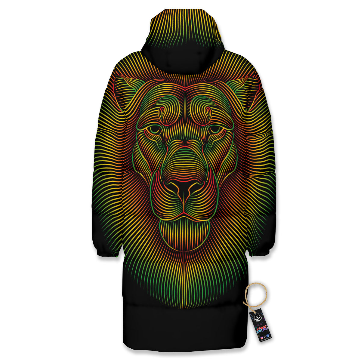 Lion Rasta Print Long Down Jacket-grizzshop
