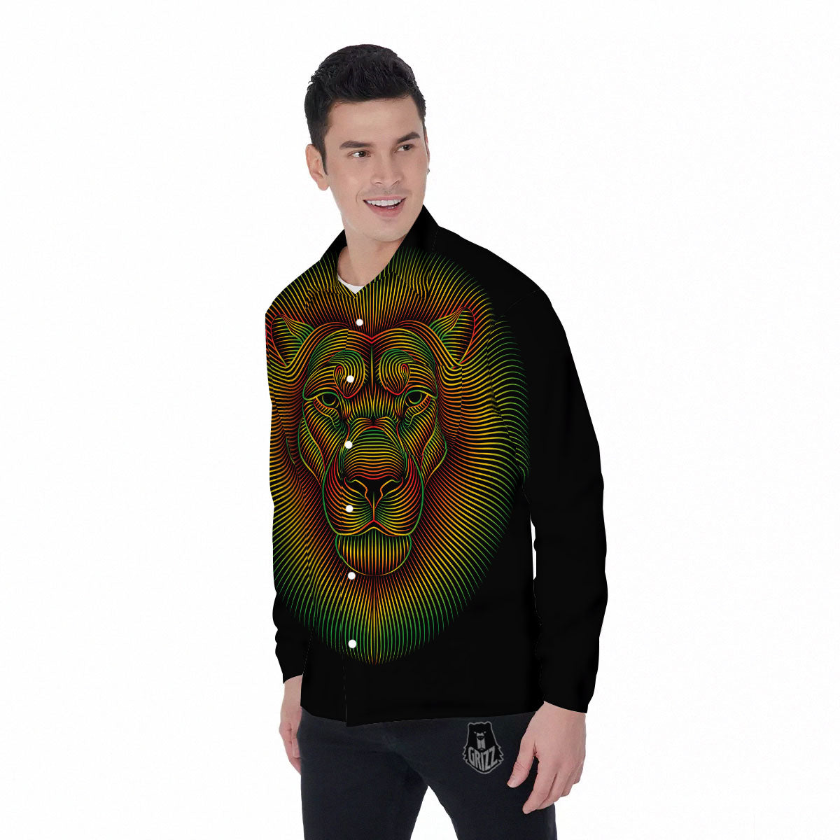 Lion Rasta Print Men's Long Sleeve Shirts-grizzshop