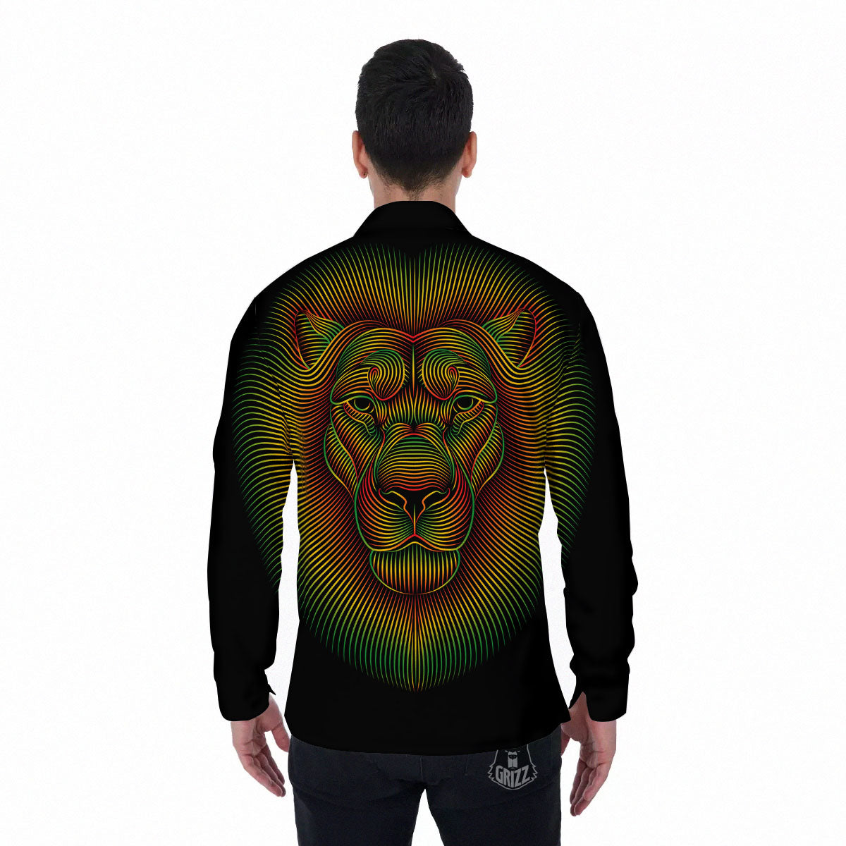 Lion Rasta Print Men's Long Sleeve Shirts-grizzshop