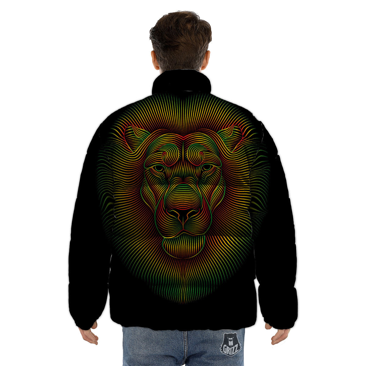 Lion Rasta Print Puffer Jacket-grizzshop