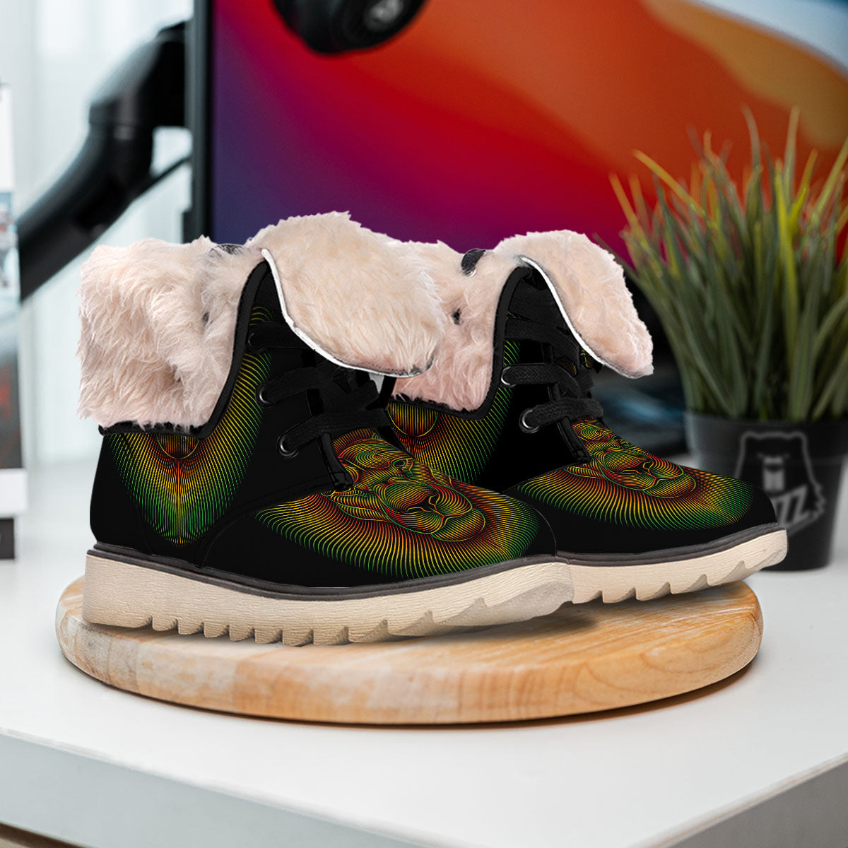 Lion Rasta Print Snow Boots-grizzshop