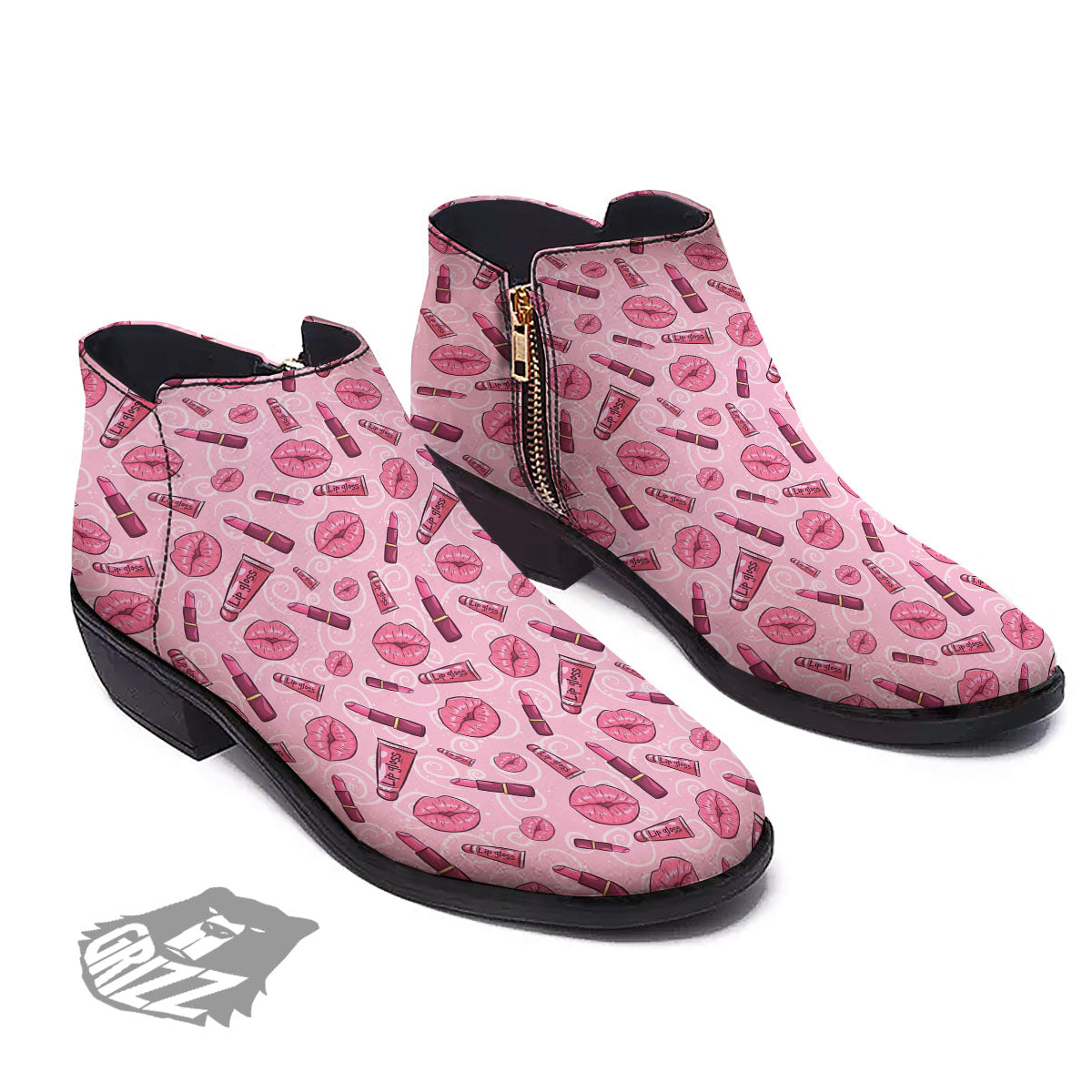 Lips Funky Kiss Print Pattern Ankle Boots-grizzshop