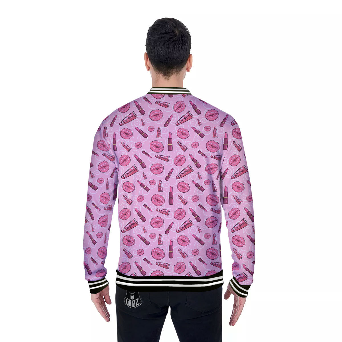 Lips Funky Kiss Print Pattern Baseball Jacket-grizzshop