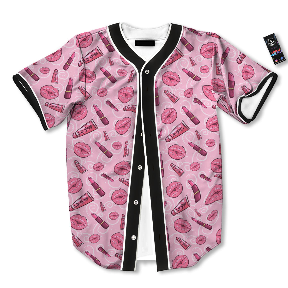 Lips Funky Kiss Print Pattern Baseball Jersey-grizzshop