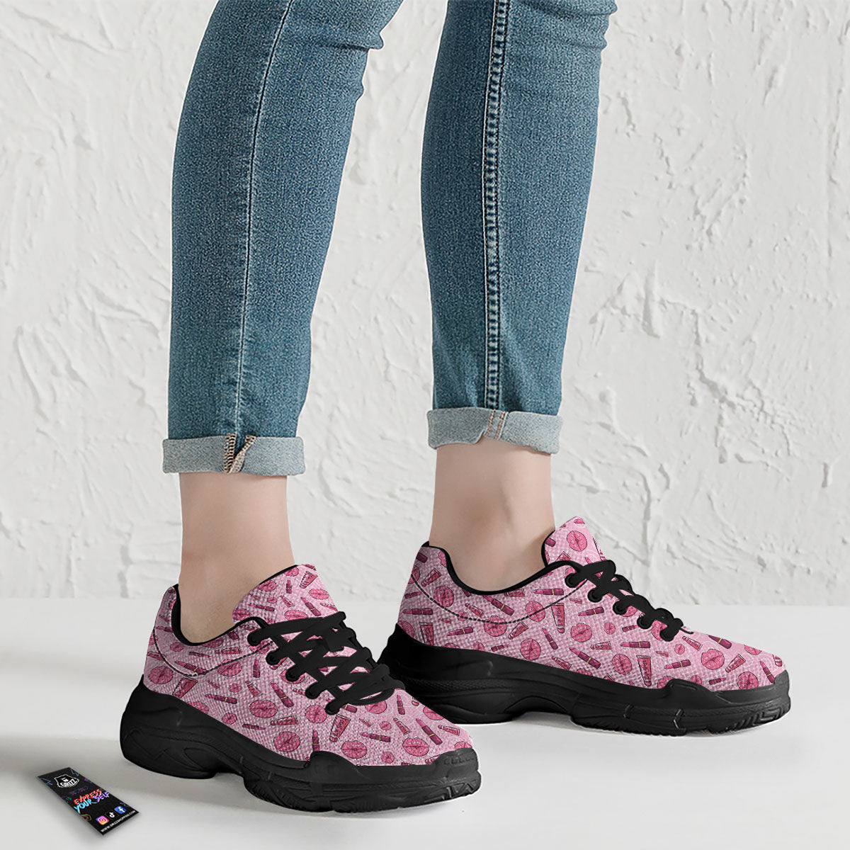 Lips Funky Kiss Print Pattern Black Chunky Shoes-grizzshop