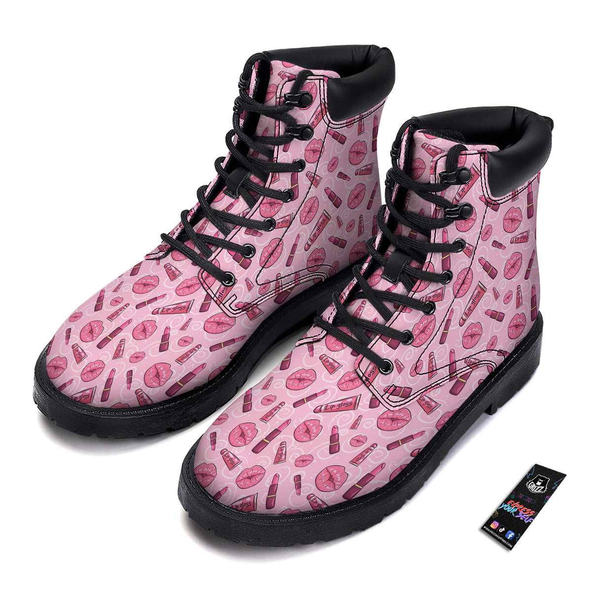 Lips Funky Kiss Print Pattern Boots-grizzshop