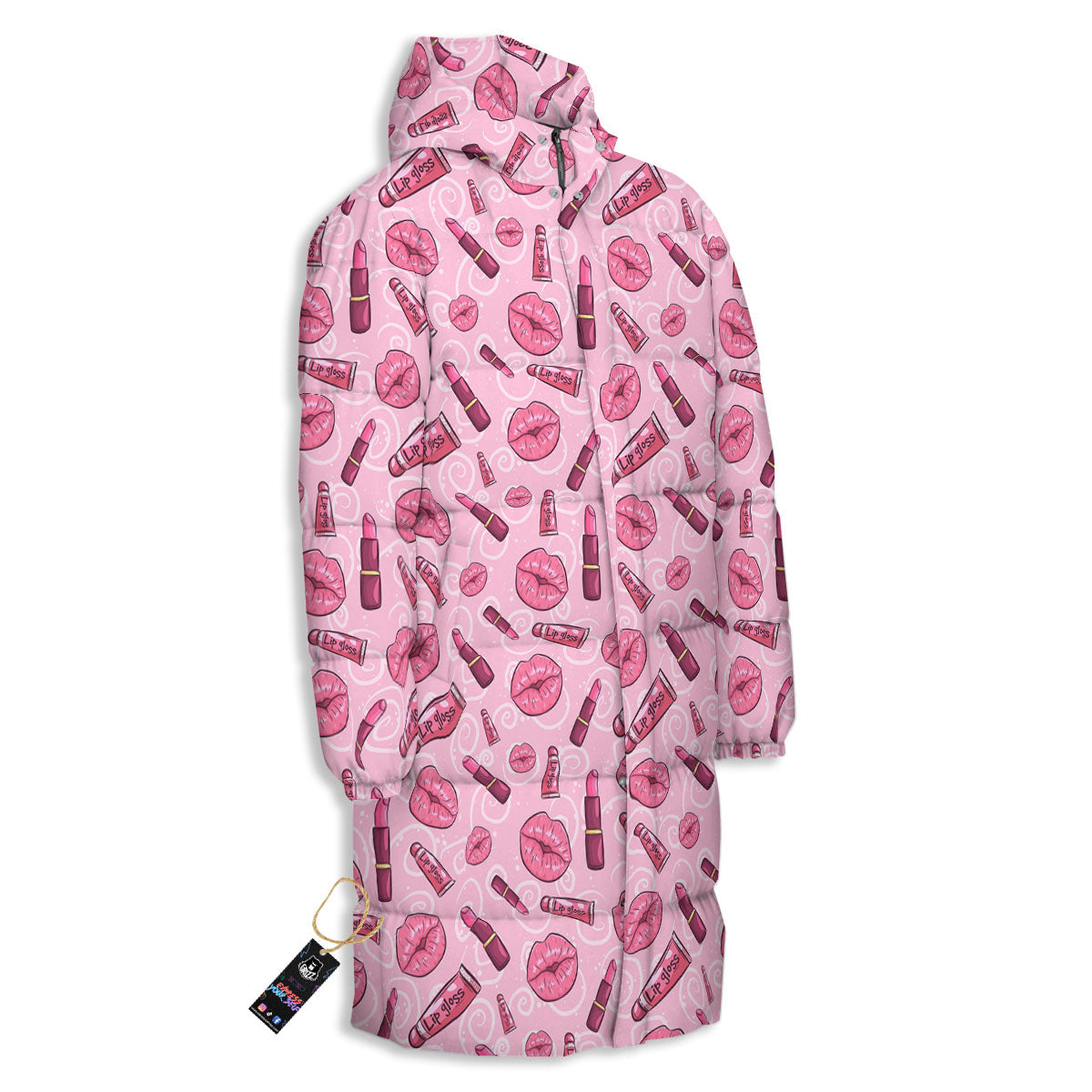 Lips Funky Kiss Print Pattern Long Down Jacket-grizzshop