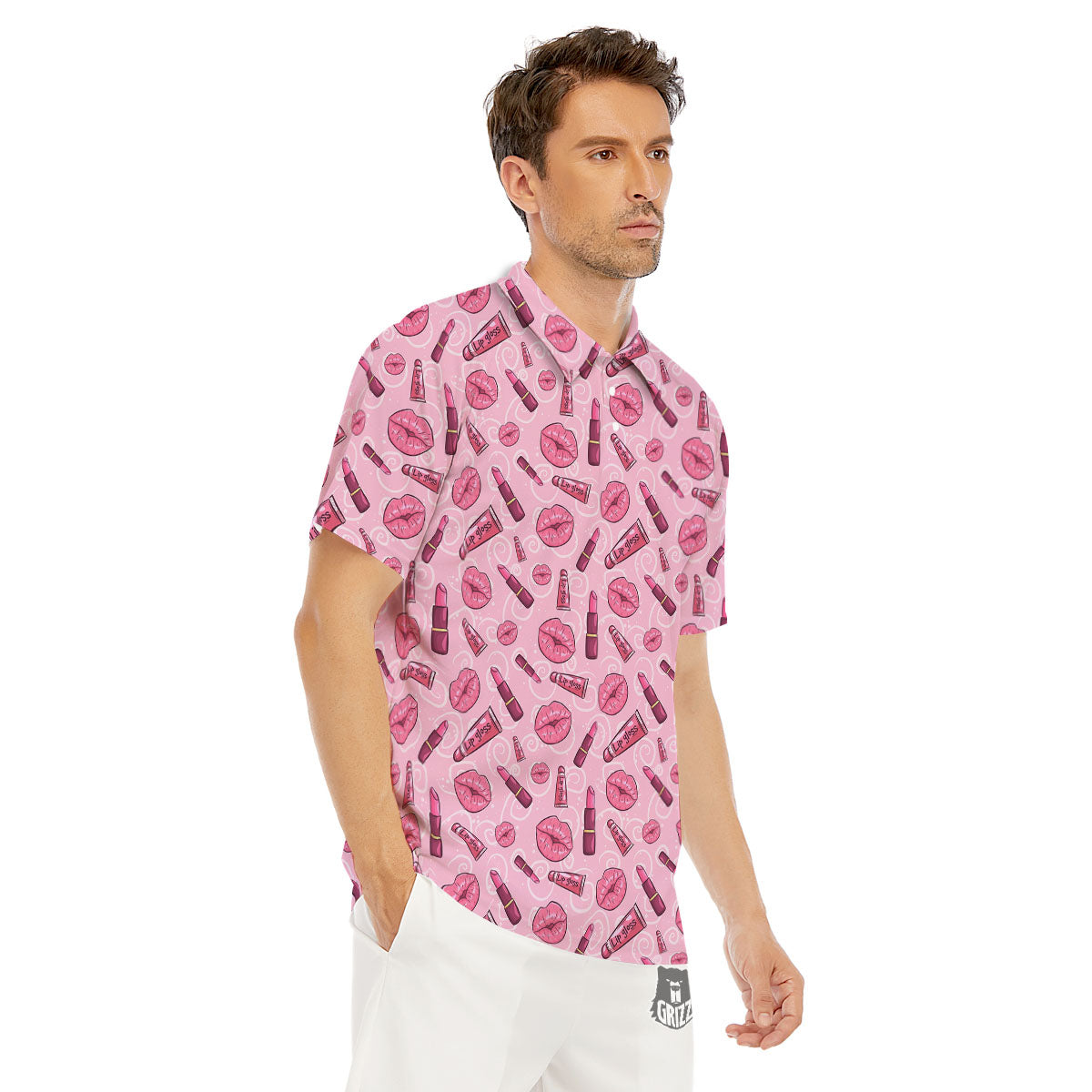 Lips Funky Kiss Print Pattern Men's Golf Shirts-grizzshop