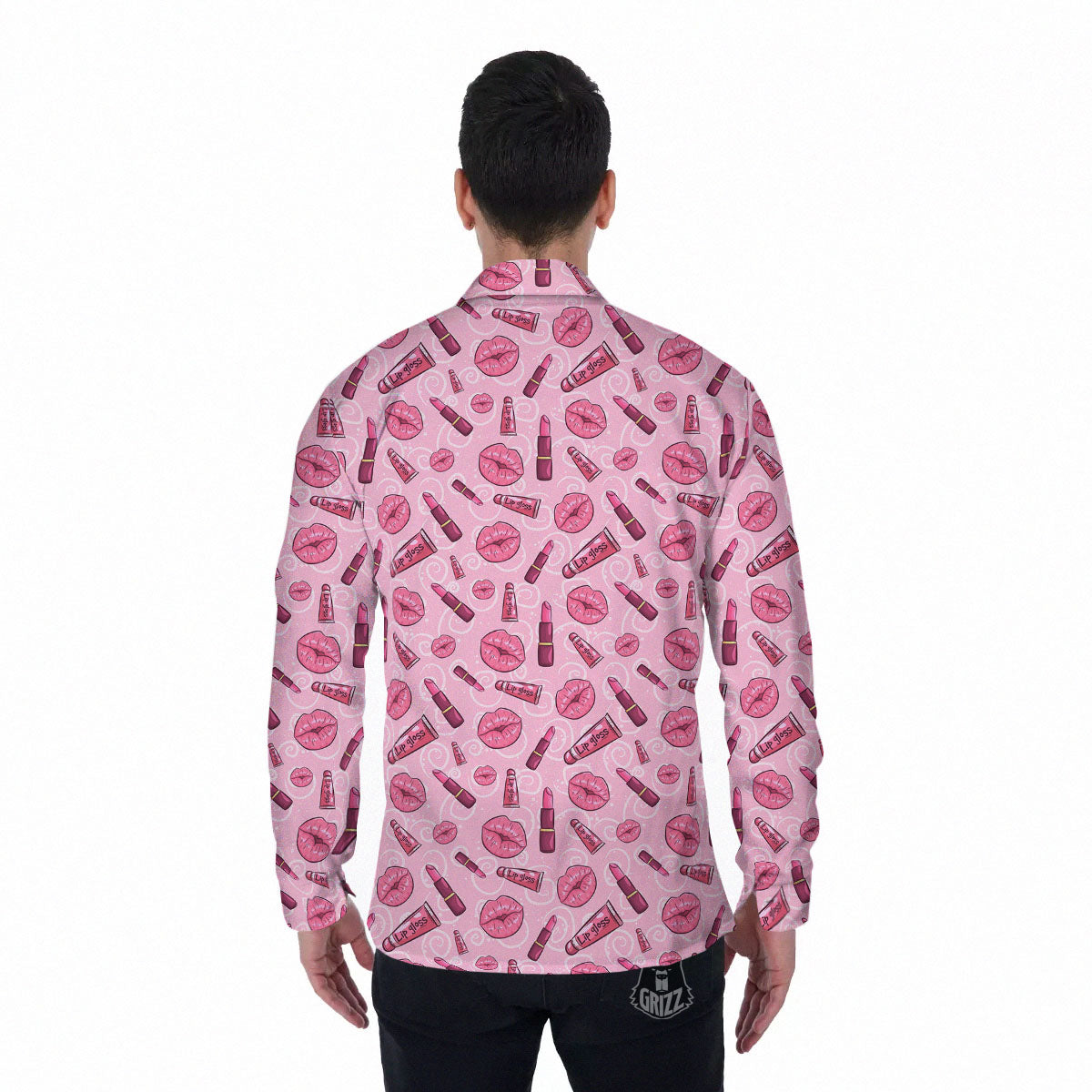 Lips Funky Kiss Print Pattern Men's Long Sleeve Shirts-grizzshop