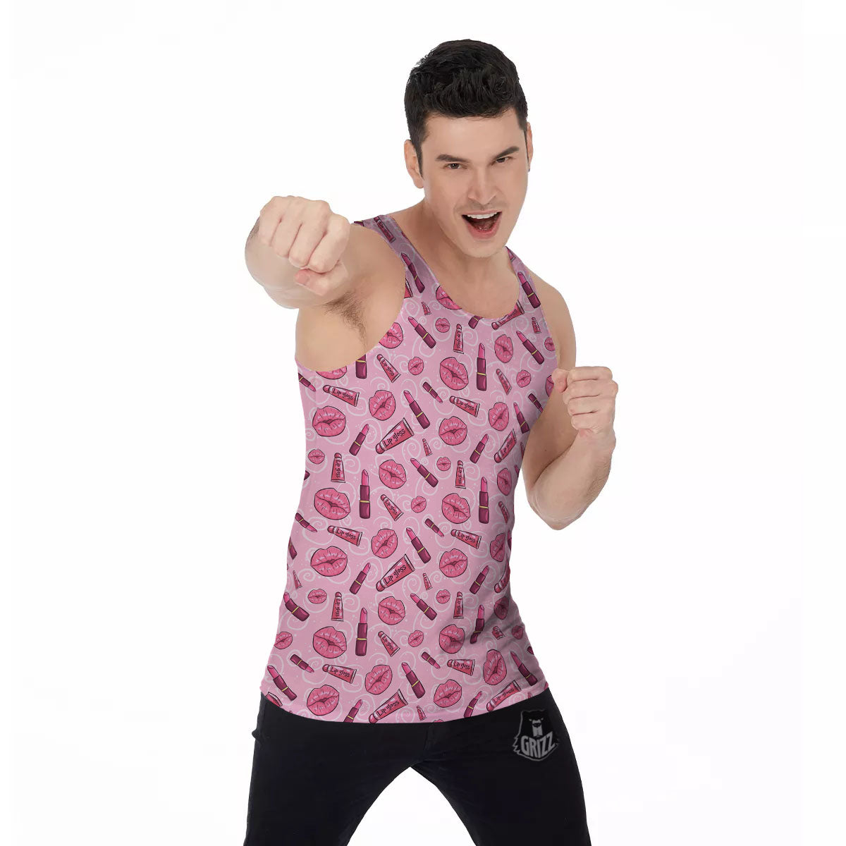 Lips Funky Kiss Print Pattern Men's Tank Top-grizzshop