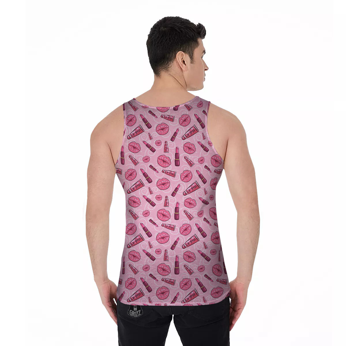 Lips Funky Kiss Print Pattern Men's Tank Top-grizzshop