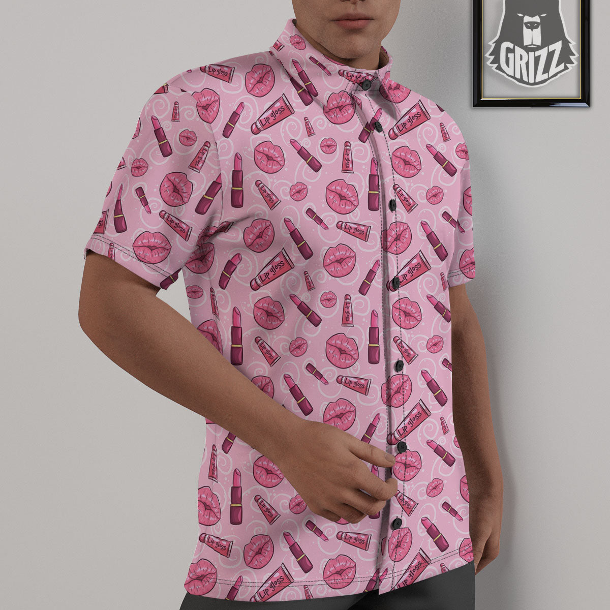 Lips Funky Kiss Print Pattern Untucked Shirts-grizzshop