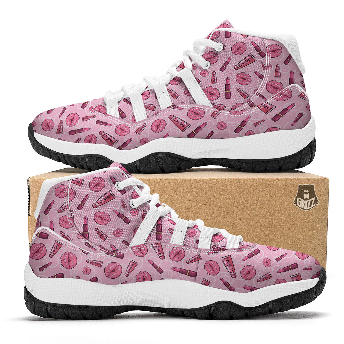 Lips Funky Kiss Print Pattern White Bball Shoes-grizzshop