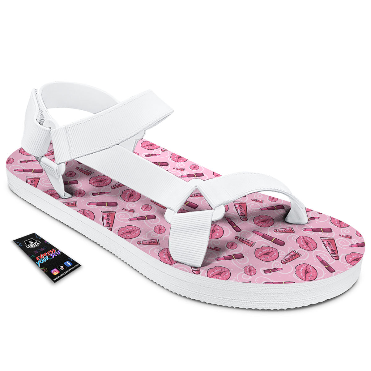 Lips Funky Kiss Print Pattern White Open Toe Sandals-grizzshop