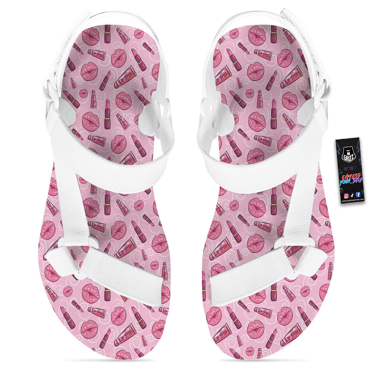 Lips Funky Kiss Print Pattern White Open Toe Sandals-grizzshop