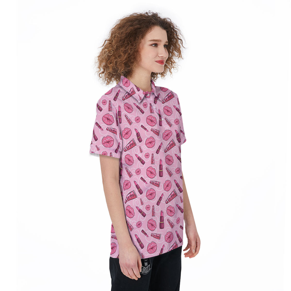 Lips Funky Kiss Print Pattern Women's Golf Shirts-grizzshop