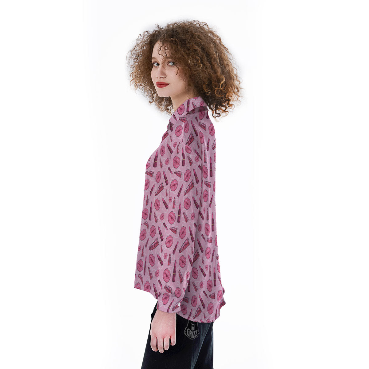Lips Funky Kiss Print Pattern Women's Long Sleeve Shirts-grizzshop
