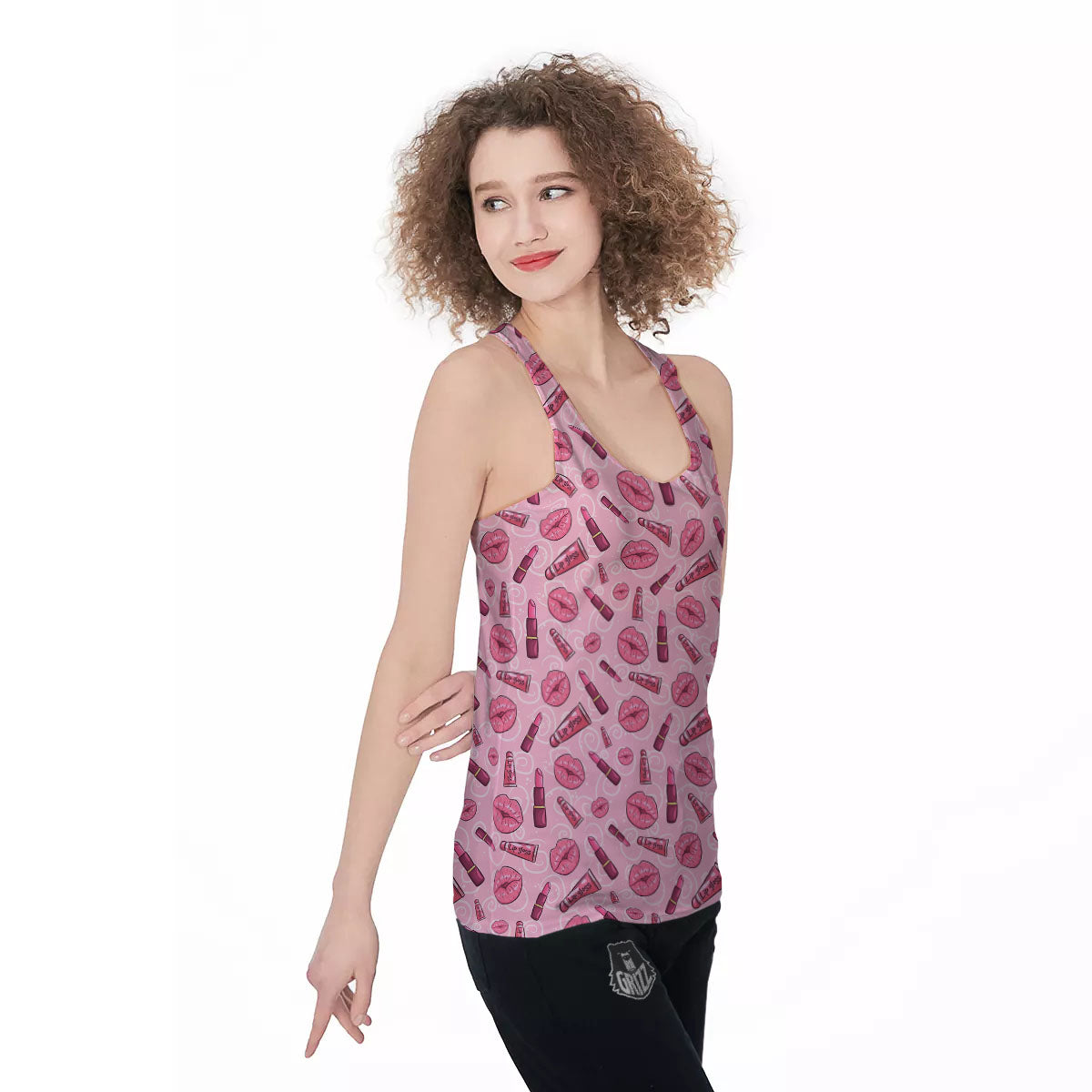 Lips Funky Kiss Print Pattern Women's Racerback Tank Top-grizzshop