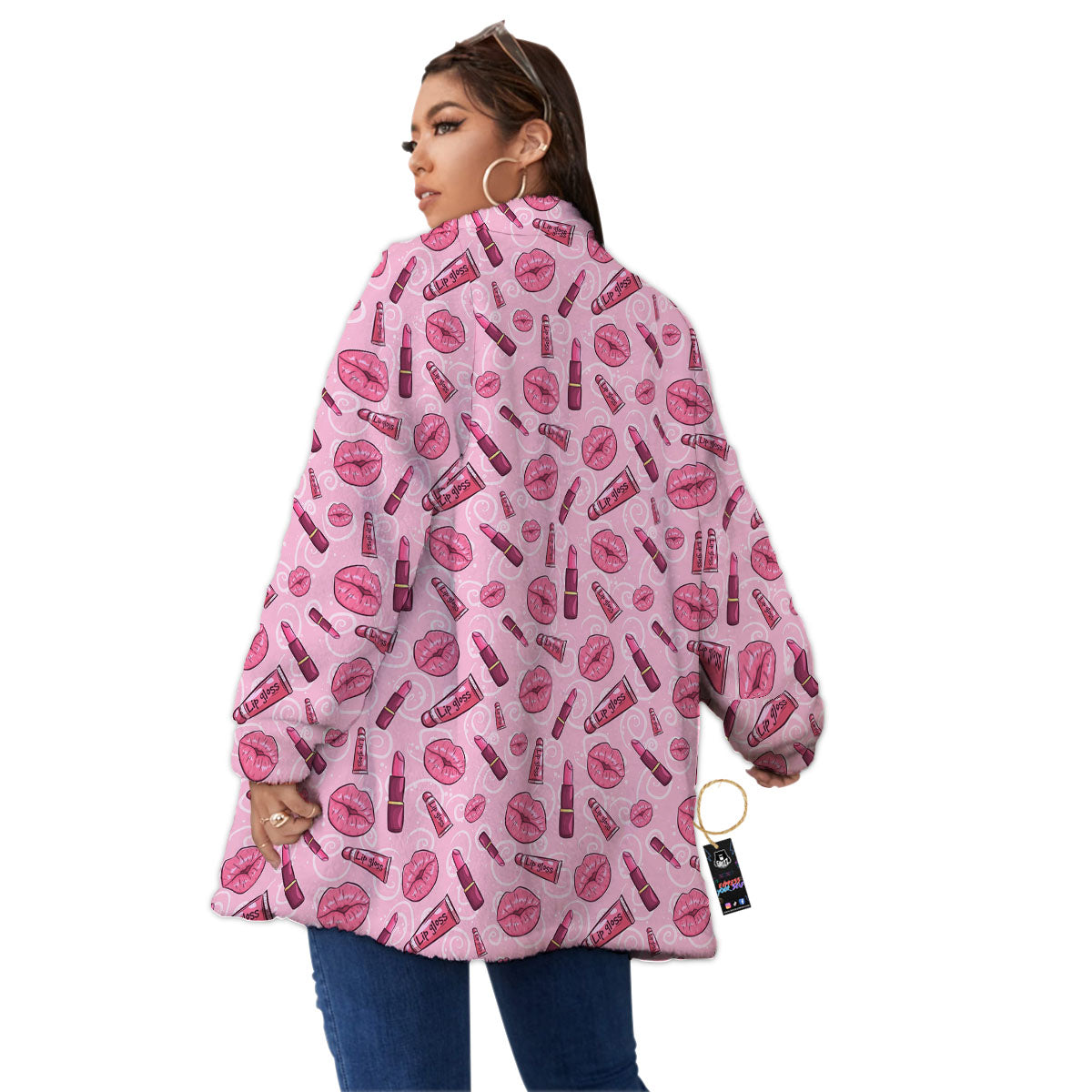 Lips Funky Kiss Print Pattern Women's Sherpa Jacket-grizzshop