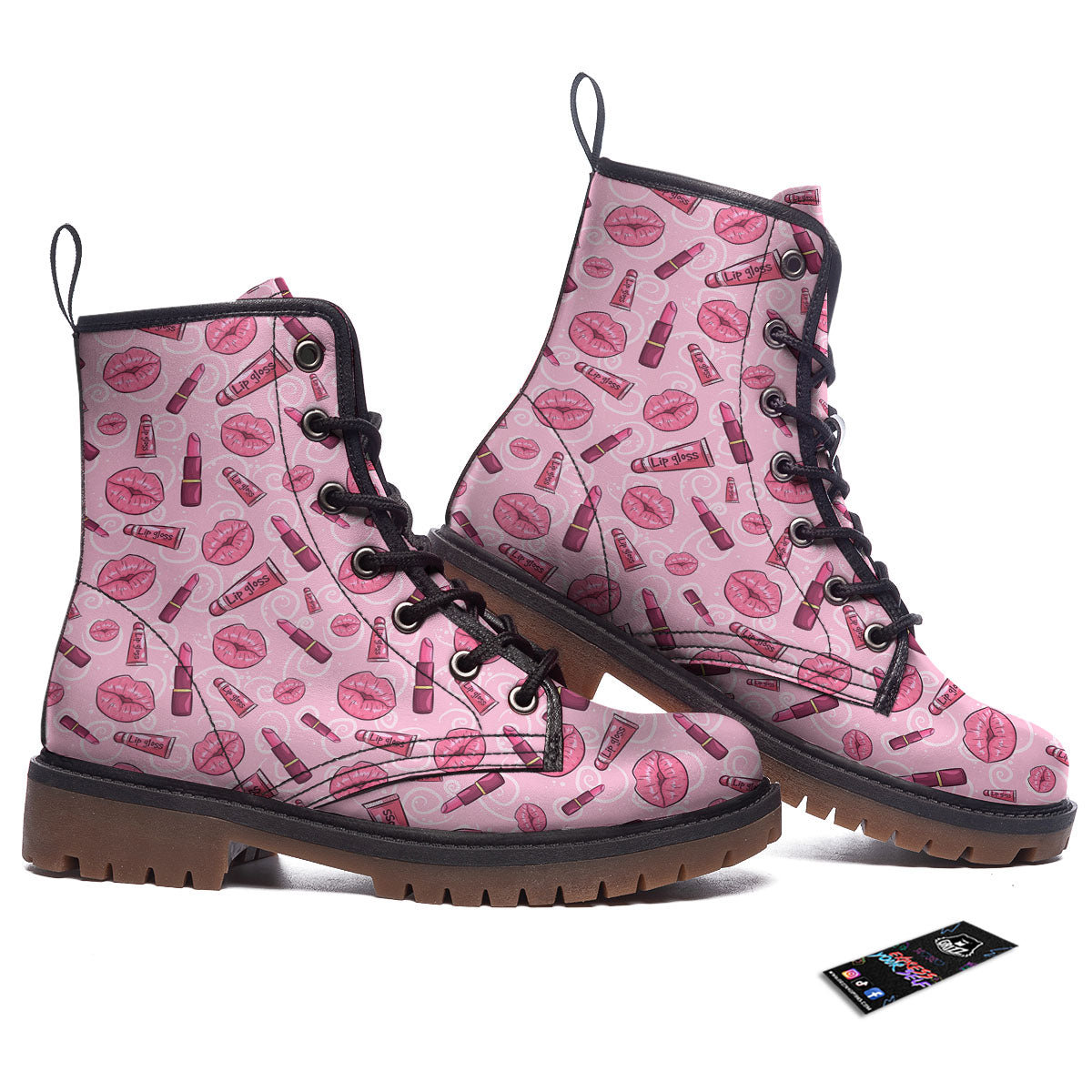 Lips Funky Kiss Print Pattern Work Boots-grizzshop