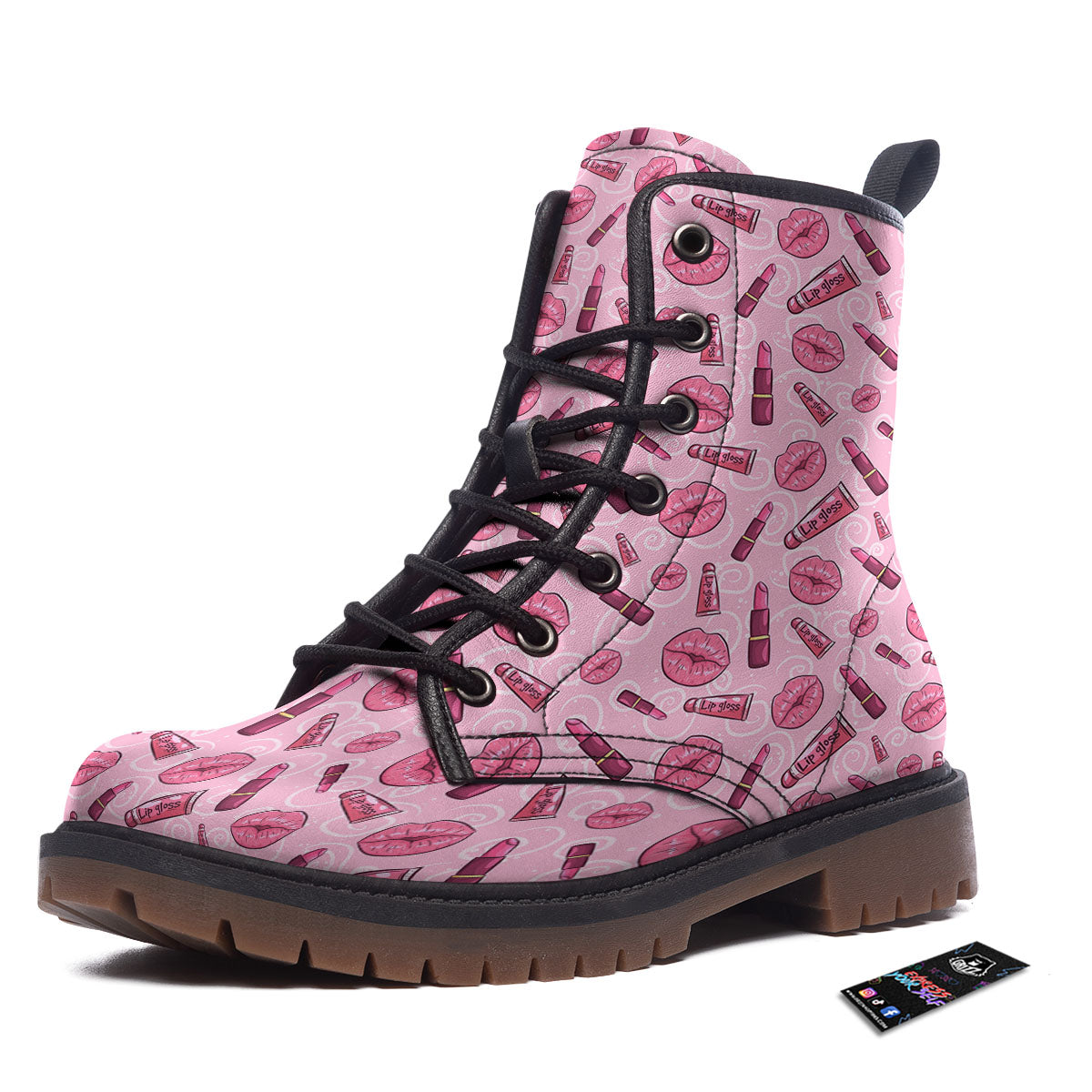 Lips Funky Kiss Print Pattern Work Boots-grizzshop