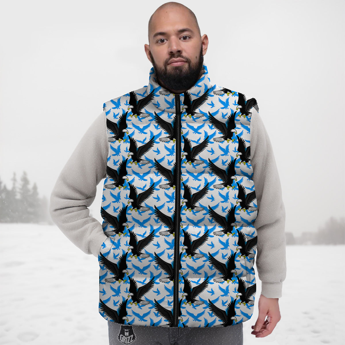 Lips Panda Pattern Print Down Vest-grizzshop