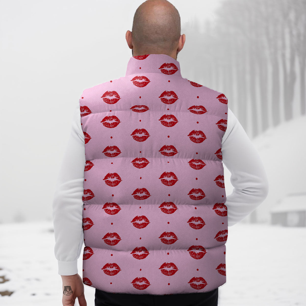 Lips Pink And Red Print Pattern Down Vest-grizzshop