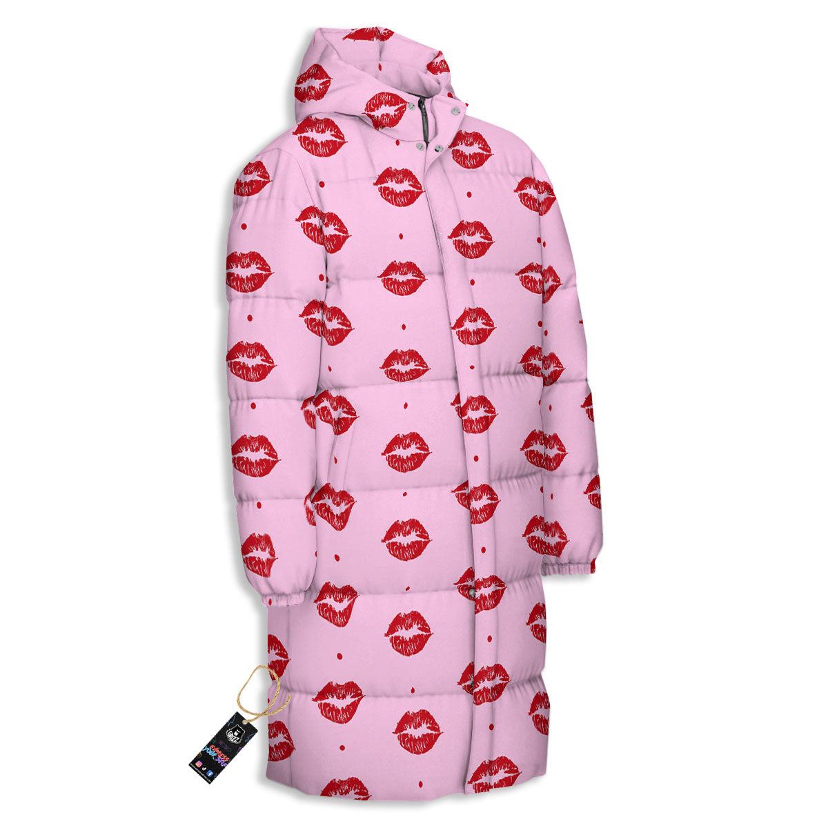 Lips Pink And Red Print Pattern Long Down Jacket-grizzshop