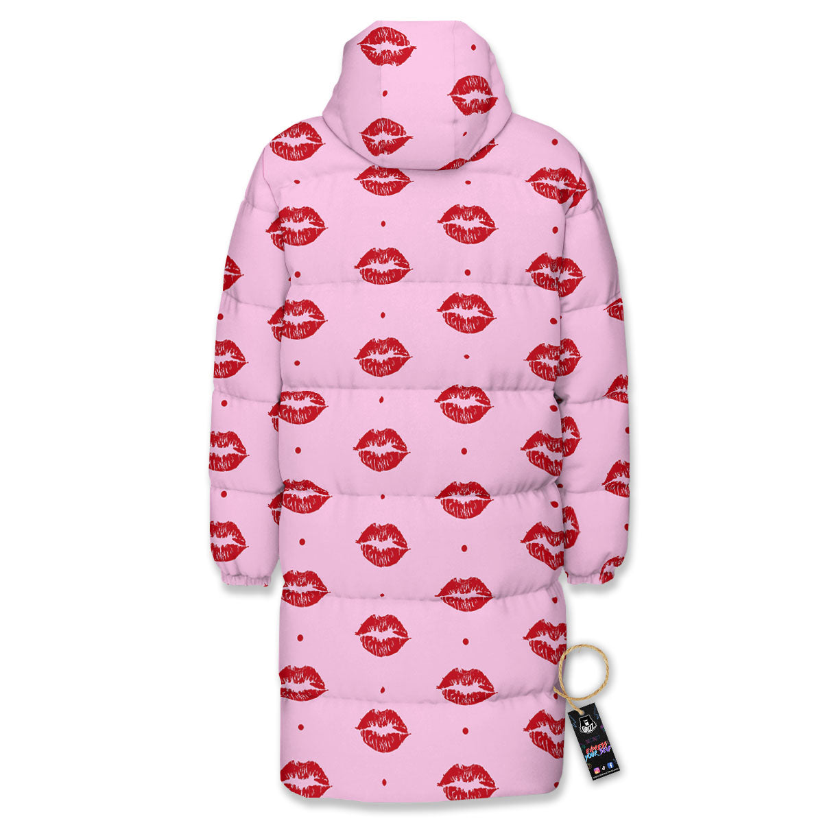 Lips Pink And Red Print Pattern Long Down Jacket-grizzshop