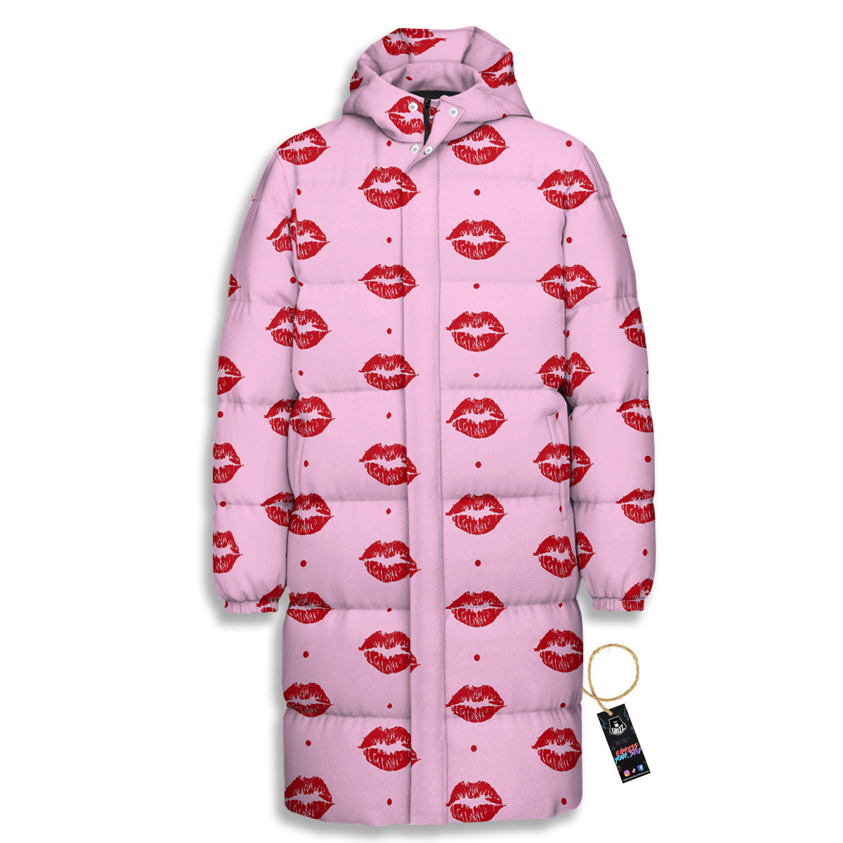Lips Pink And Red Print Pattern Long Down Jacket-grizzshop