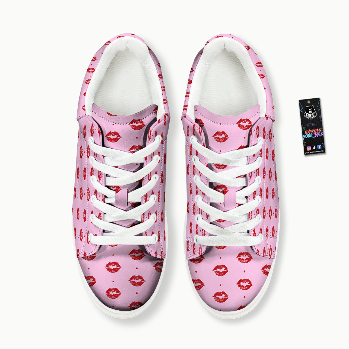 Lips Pink And Red Print Pattern Platform Shoes-grizzshop
