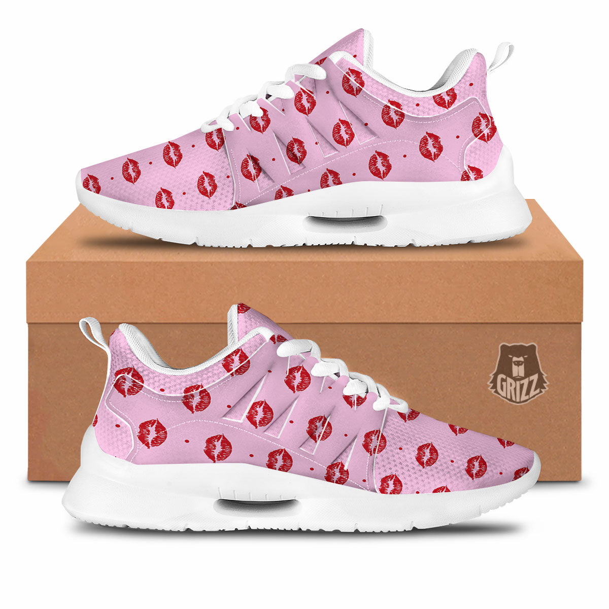 Lips Pink And Red Print Pattern Tennis Shoes-grizzshop