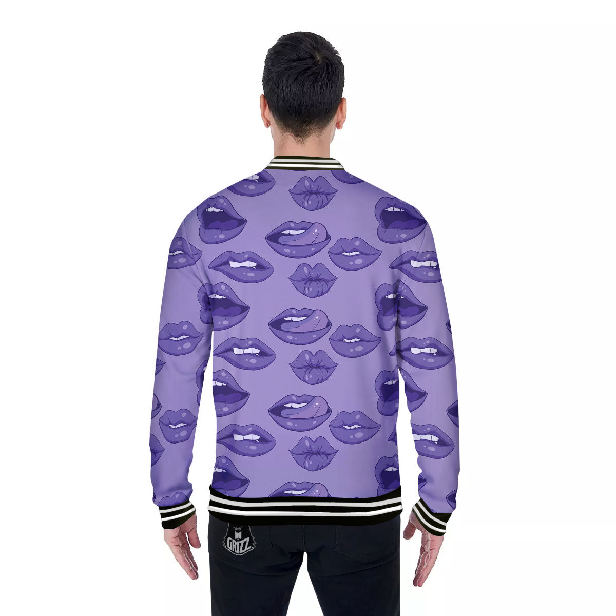 Lips Purple Print Pattern Baseball Jacket-grizzshop