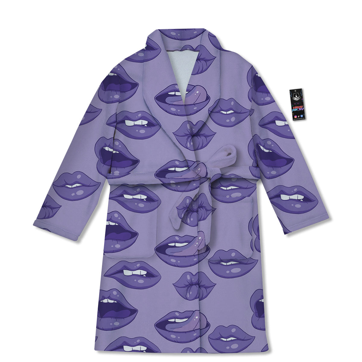 Lips Purple Print Pattern Bathrobe-grizzshop