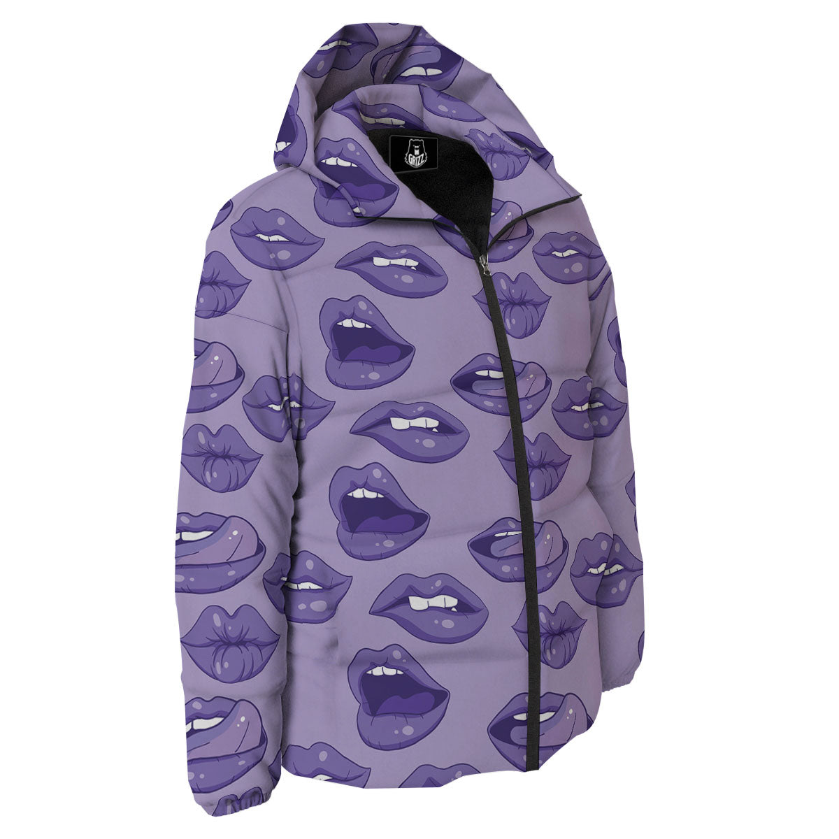 Lips Purple Print Pattern Down Jacket-grizzshop