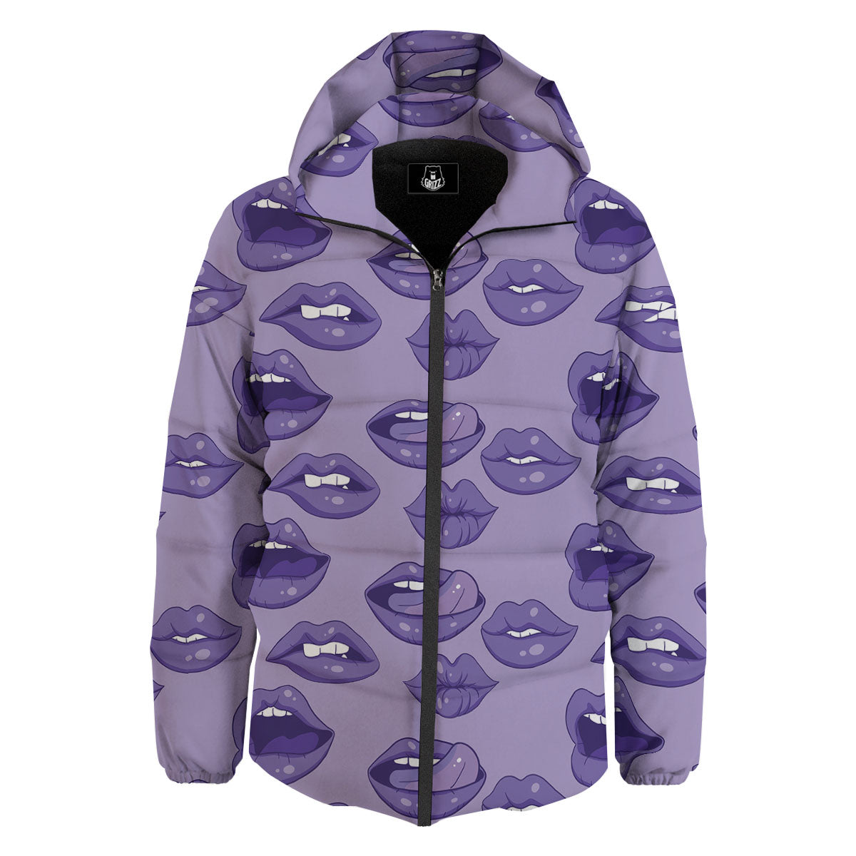 Lips Purple Print Pattern Down Jacket-grizzshop