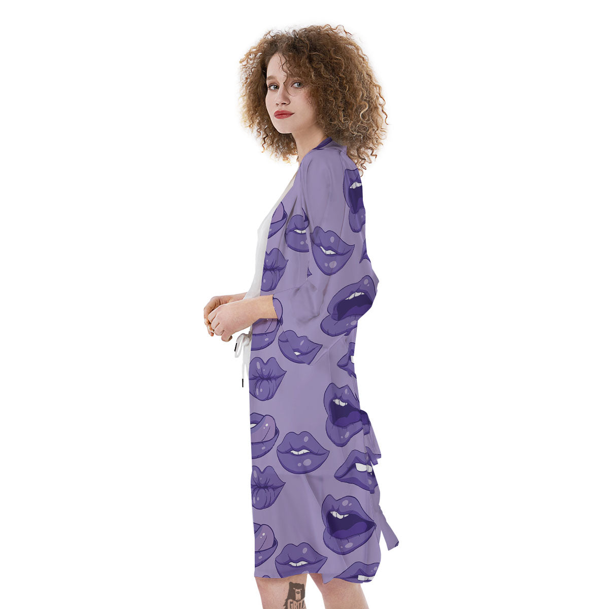 Lips Purple Print Pattern Kimono-grizzshop