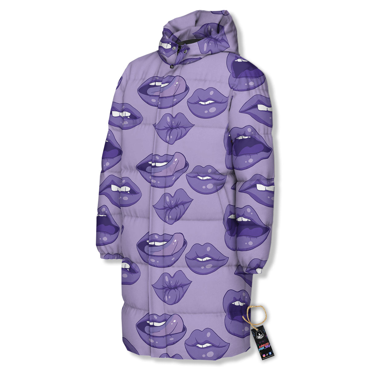 Lips Purple Print Pattern Long Down Jacket-grizzshop