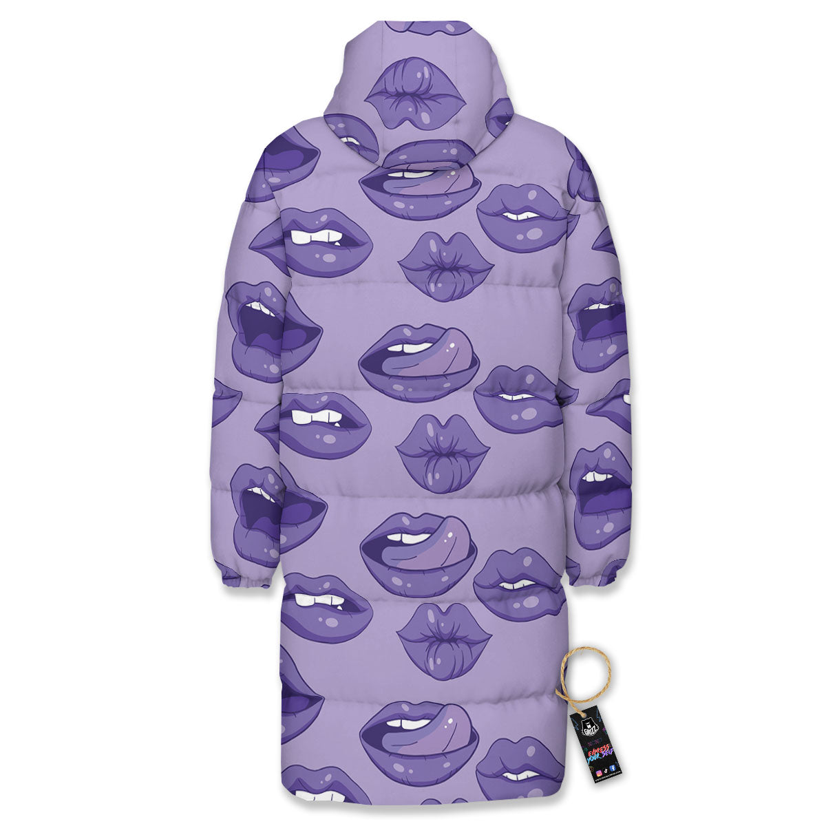 Lips Purple Print Pattern Long Down Jacket-grizzshop