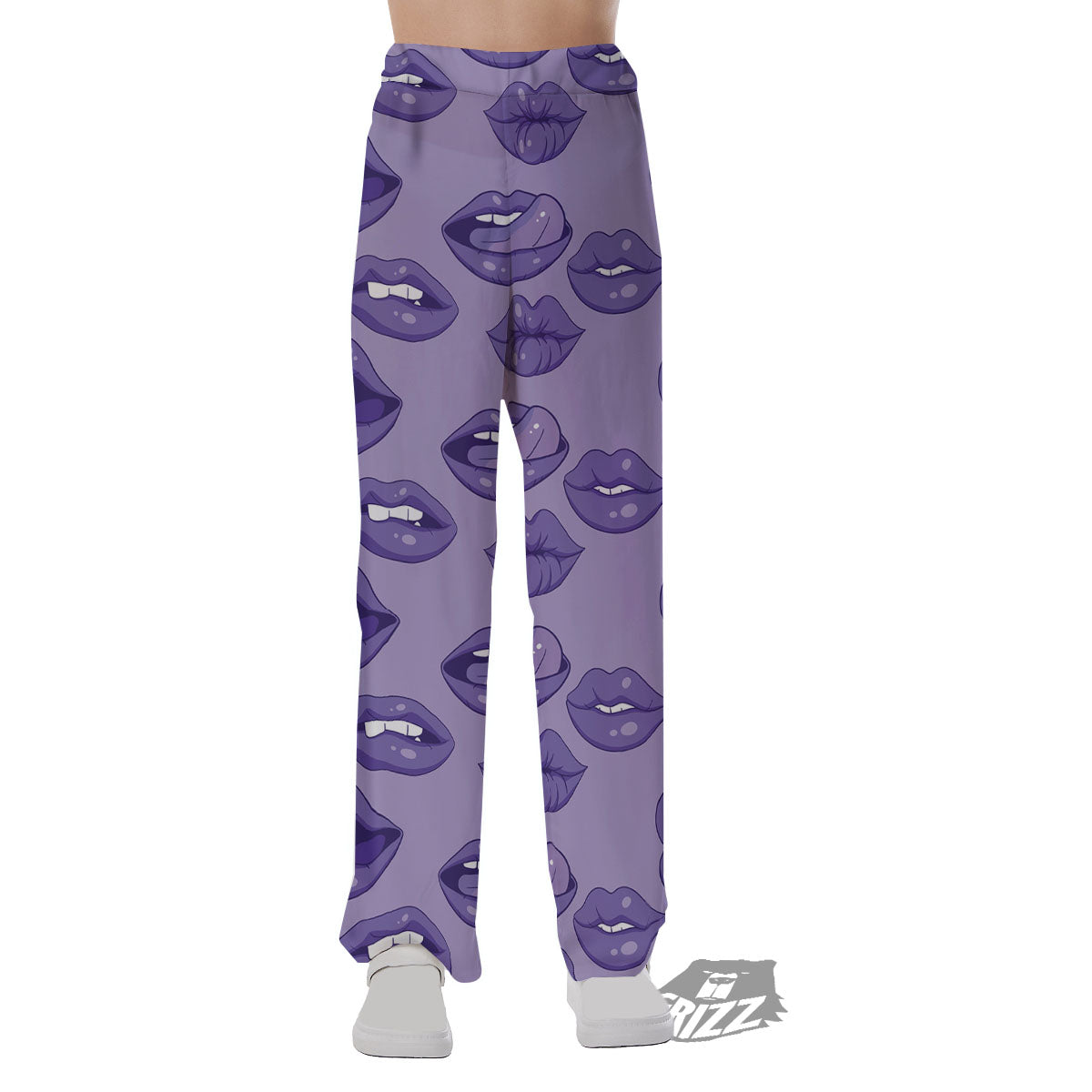 Lips Purple Print Pattern Pajama Pants-grizzshop