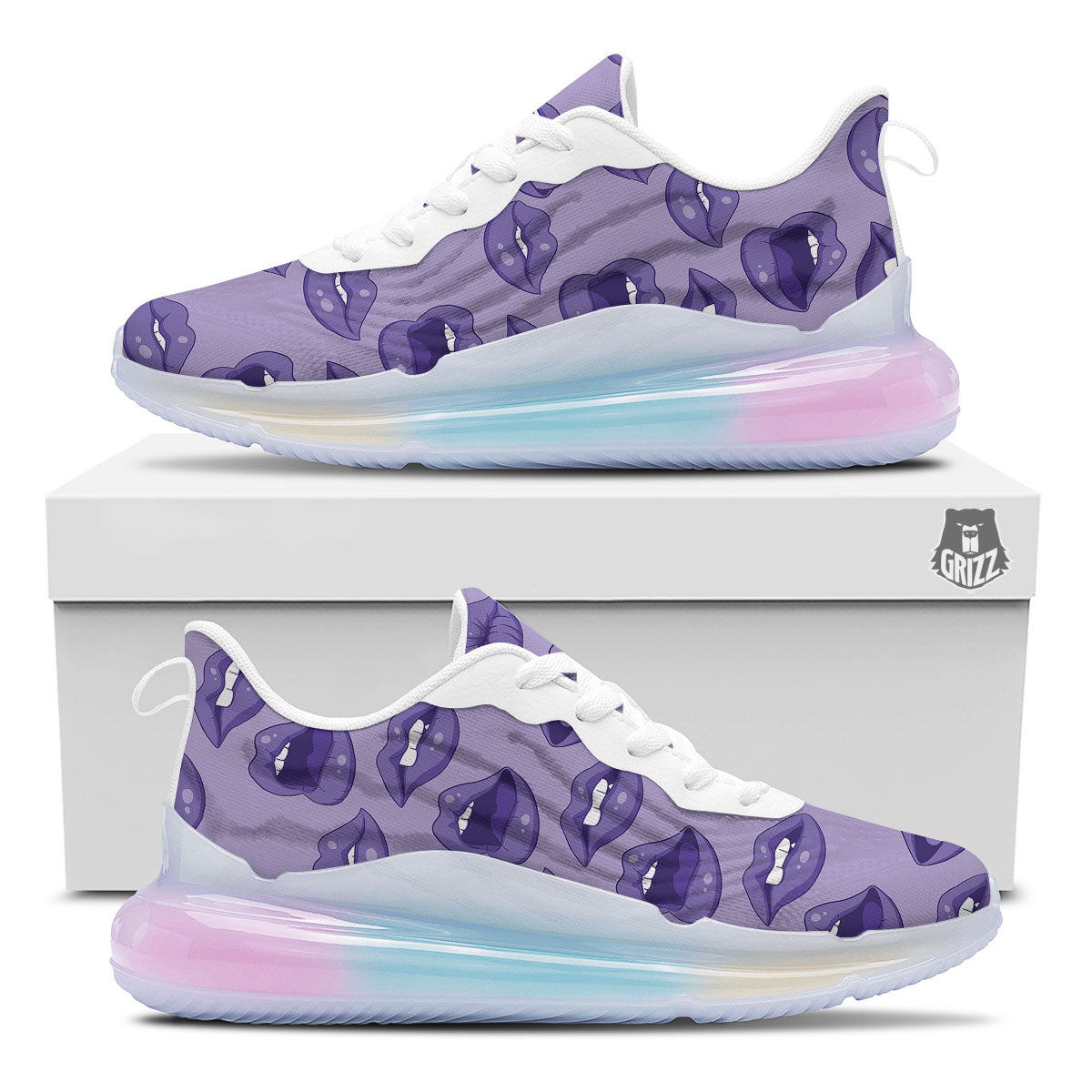 Lips Purple Print Pattern Running Sneakers-grizzshop