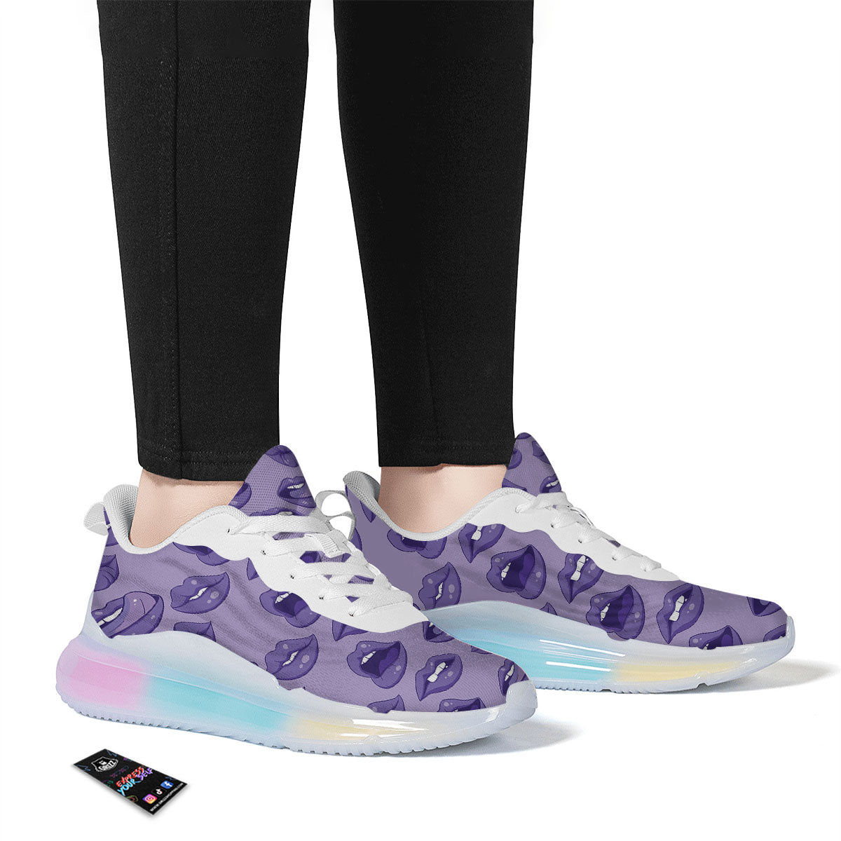 Lips Purple Print Pattern Running Sneakers-grizzshop