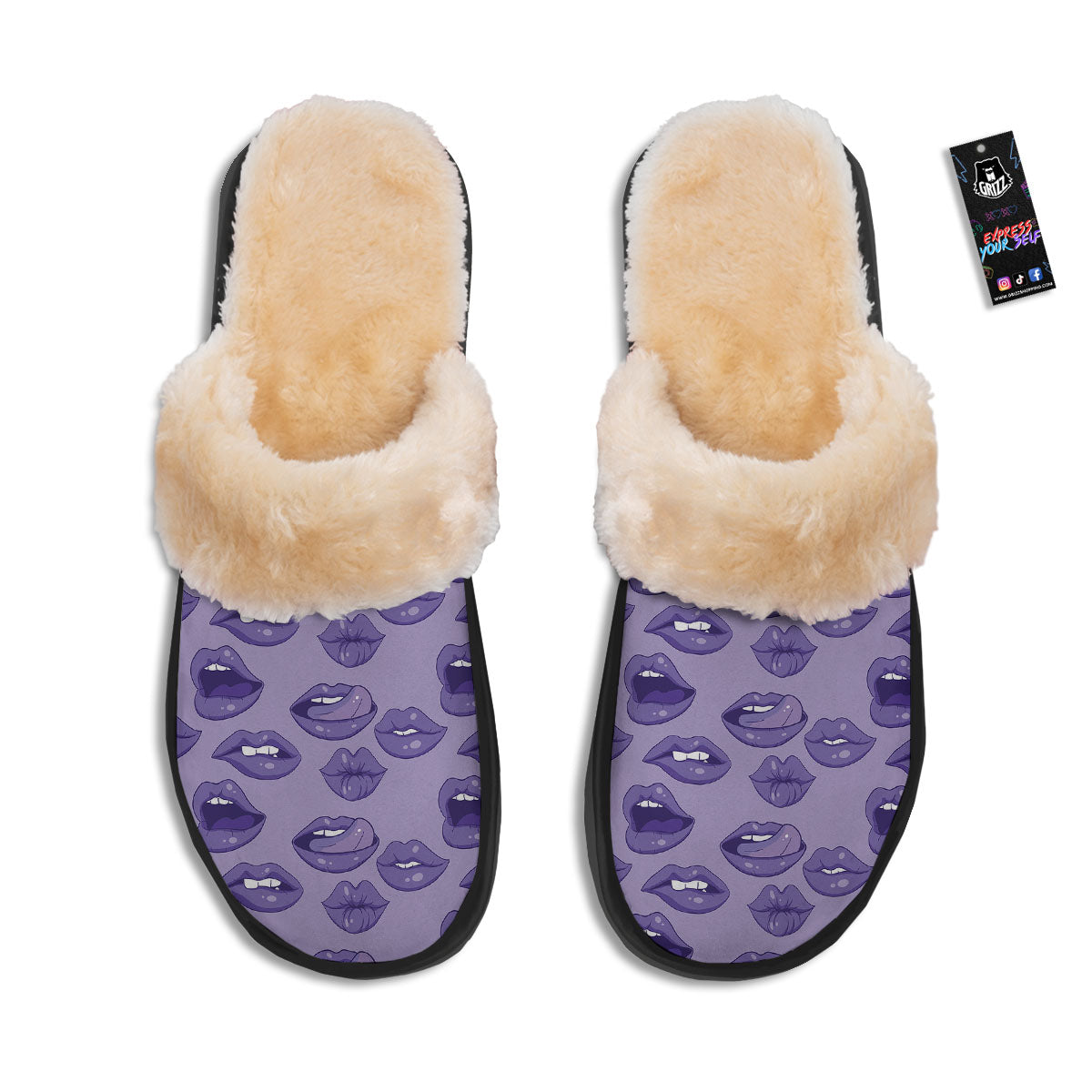 Lips Purple Print Pattern Slippers-grizzshop