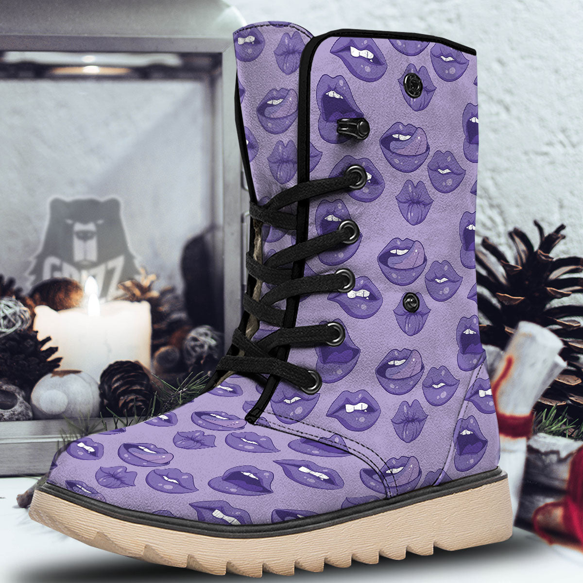 Lips Purple Print Pattern Snow Boots-grizzshop