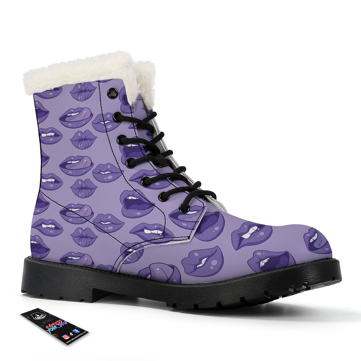 Lips Purple Print Pattern Winter Boots-grizzshop