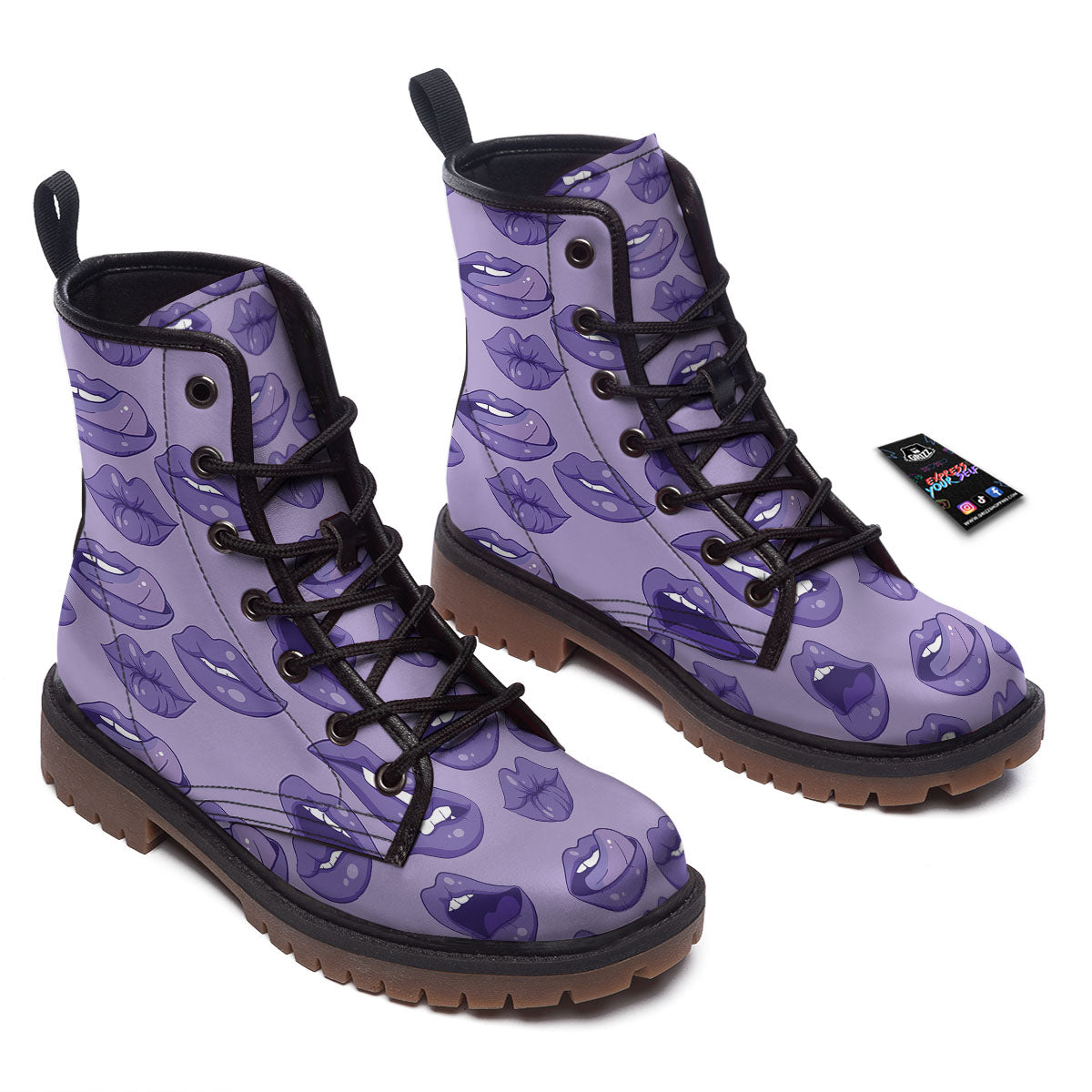 Lips Purple Print Pattern Work Boots-grizzshop