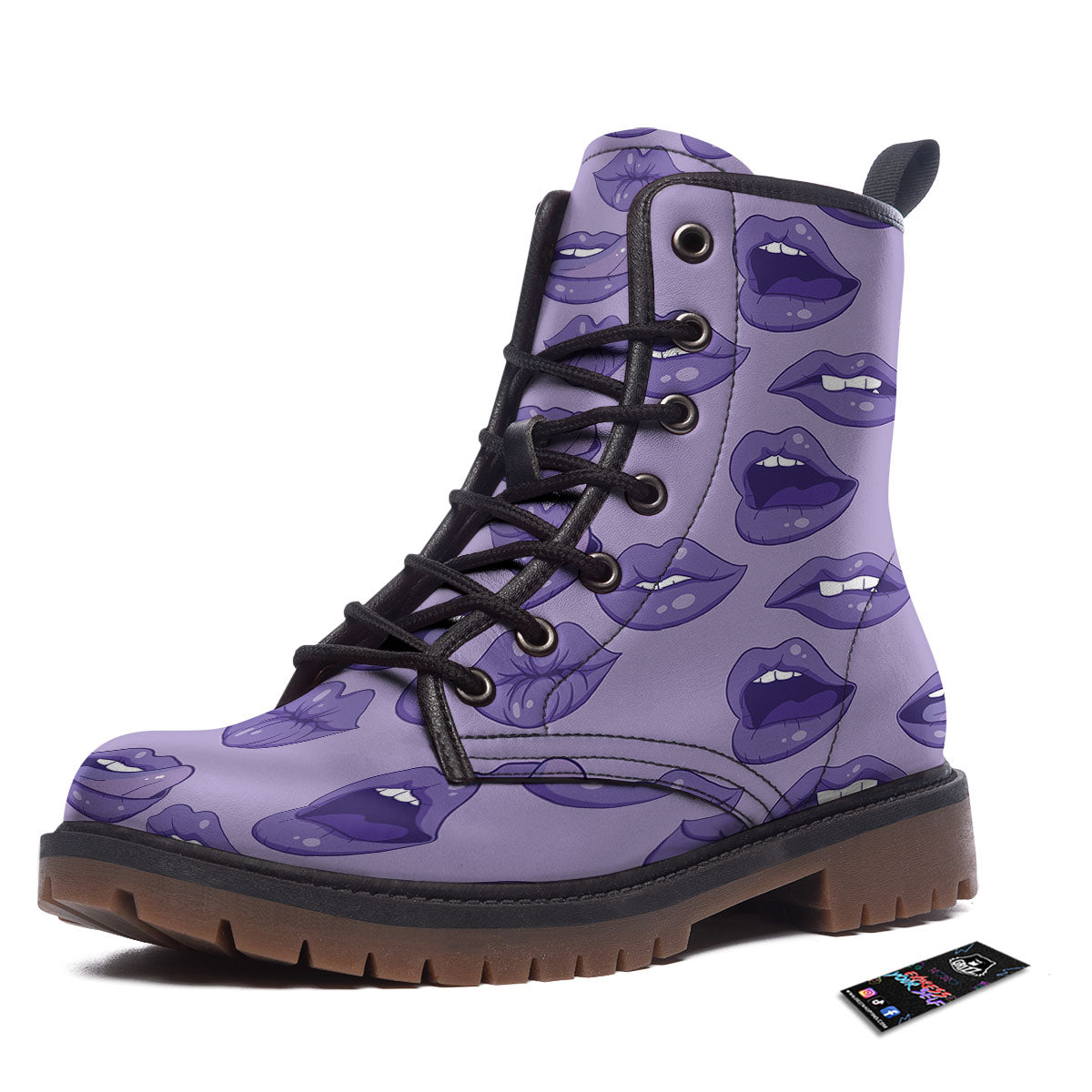 Lips Purple Print Pattern Work Boots-grizzshop